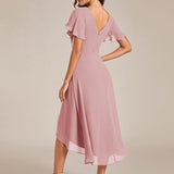 Women's Pleated Wrap Midi Dress with Asymmetric Hem