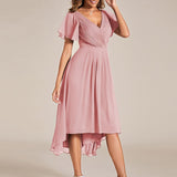 Women's Pleated Wrap Midi Dress with Asymmetric Hem