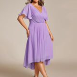Women's Pleated Wrap Midi Dress with Asymmetric Hem