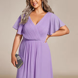 Women's Pleated Wrap Midi Dress with Asymmetric Hem