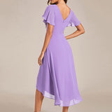 Women's Pleated Wrap Midi Dress with Asymmetric Hem