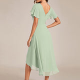 Women's Pleated Wrap Midi Dress with Asymmetric Hem