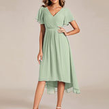 Women's Pleated Wrap Midi Dress with Asymmetric Hem