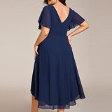 Women's Pleated Wrap Midi Dress with Asymmetric Hem