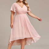 Women's Pleated Wrap Midi Dress with Asymmetric Hem