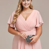 Women's Pleated Wrap Midi Dress with Asymmetric Hem