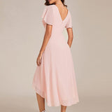 Women's Pleated Wrap Midi Dress with Asymmetric Hem