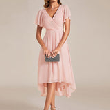 Women's Pleated Wrap Midi Dress with Asymmetric Hem