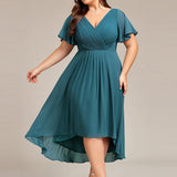 Women's Pleated Wrap Midi Dress with Asymmetric Hem