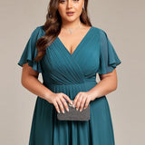 Women's Pleated Wrap Midi Dress with Asymmetric Hem