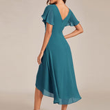 Women's Pleated Wrap Midi Dress with Asymmetric Hem