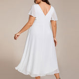Women's Pleated Wrap Midi Dress with Asymmetric Hem