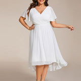 Women's Pleated Wrap Midi Dress with Asymmetric Hem