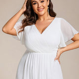 Women's Pleated Wrap Midi Dress with Asymmetric Hem