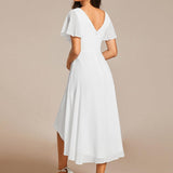 Women's Pleated Wrap Midi Dress with Asymmetric Hem