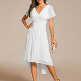 Women's Pleated Wrap Midi Dress with Asymmetric Hem