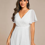 Women's Pleated Wrap Midi Dress with Asymmetric Hem