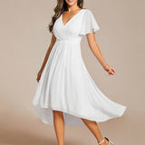 Women's Pleated Wrap Midi Dress with Asymmetric Hem