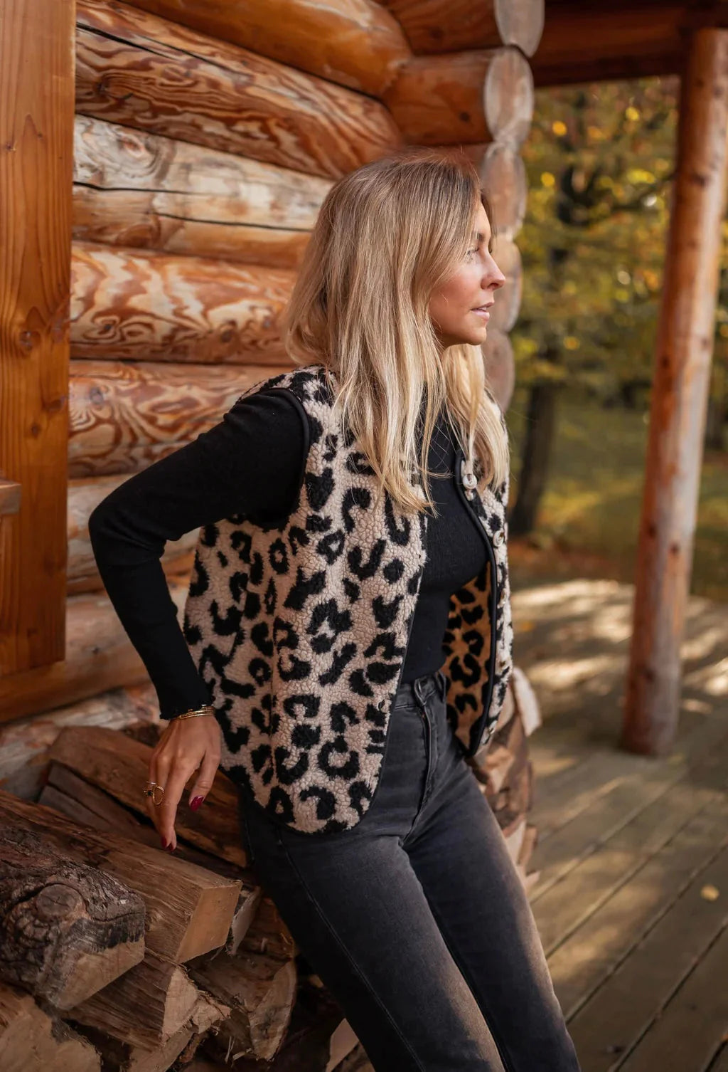Ladies’ Leopard Print Teddy Gilet