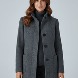 Women's Tailored Wool Stand-Collar Button-Front Overcoat