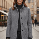 Women's Tailored Wool Stand-Collar Button-Front Overcoat