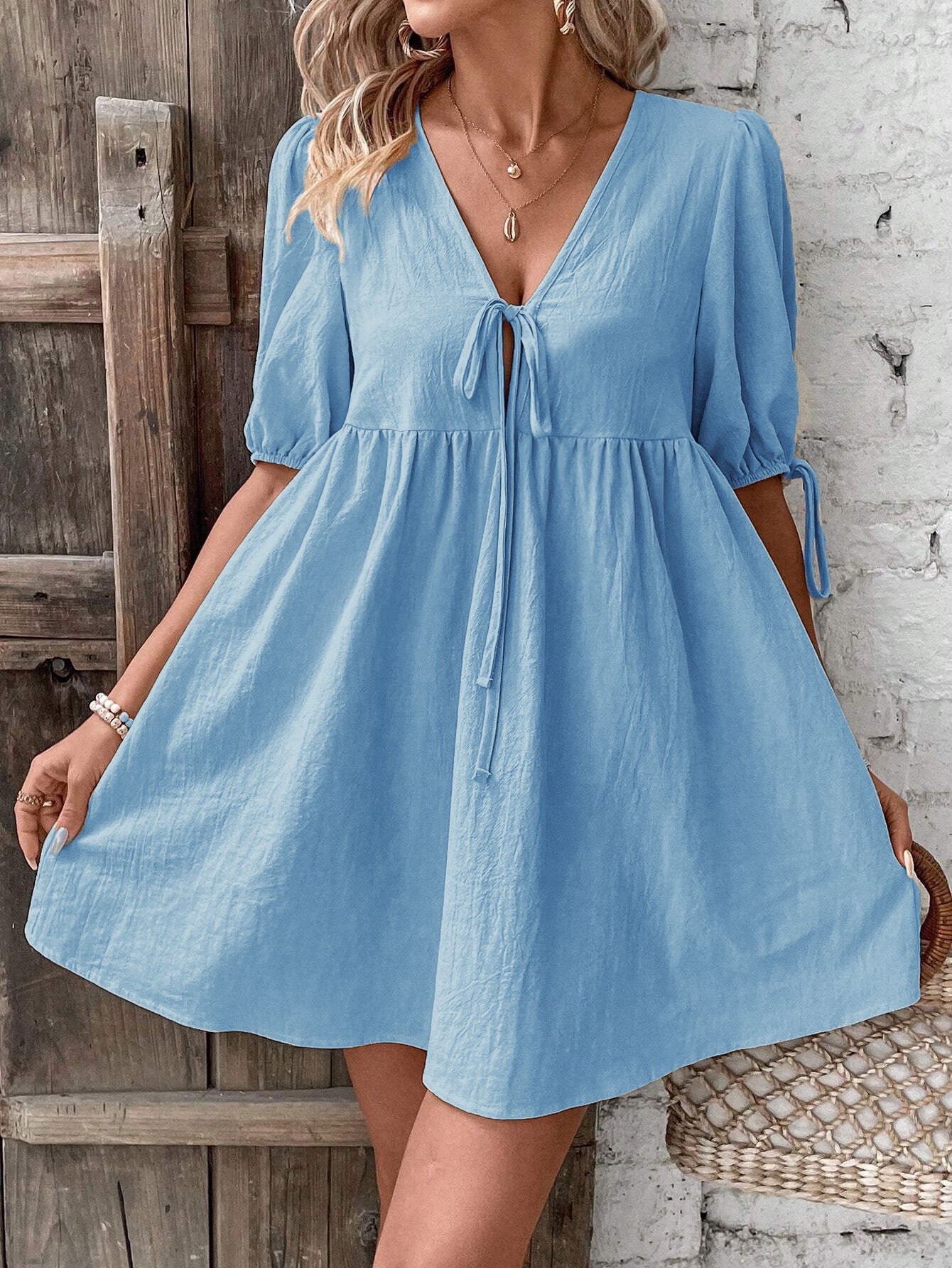 Women’s Tie Front Smock Dress