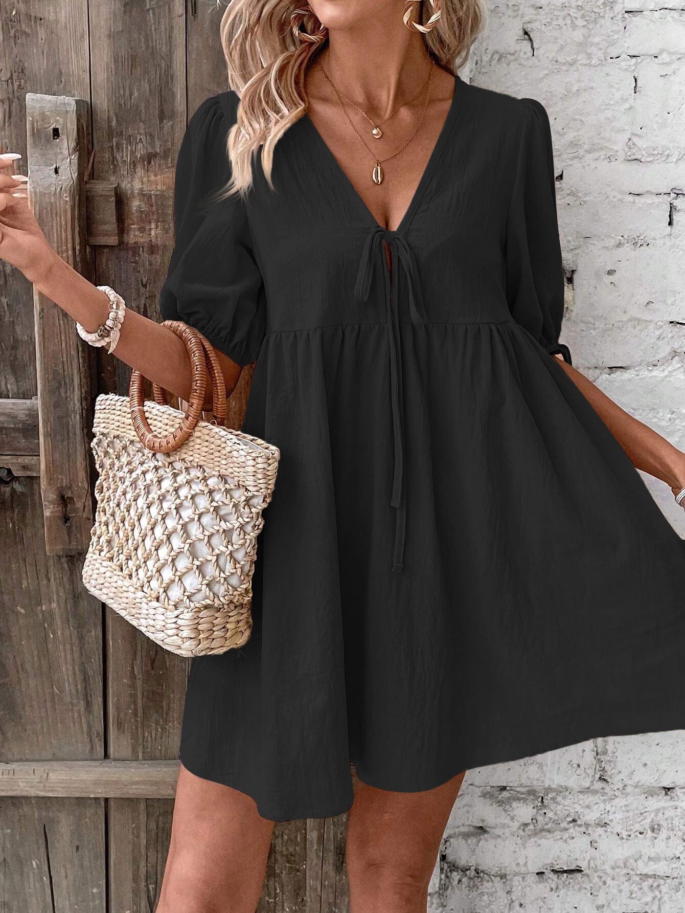 Women’s Tie Front Smock Dress