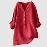 Women's V-Neck Button Linen Blend Blouse