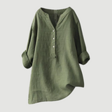 Women's V-Neck Button Linen Blend Blouse