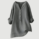 Women's V-Neck Button Linen Blend Blouse