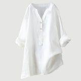 Women's V-Neck Button Linen Blend Blouse