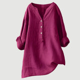 Women's V-Neck Button Linen Blend Blouse