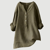 Women's V-Neck Button Linen Blend Blouse