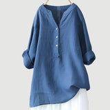 Women's V-Neck Button Linen Blend Blouse