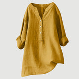 Women's V-Neck Button Linen Blend Blouse