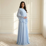 Women's Round-Neck Ruffle A-Line Maxi Dress