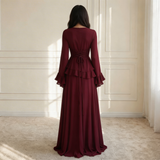 Women's Round-Neck Ruffle A-Line Maxi Dress