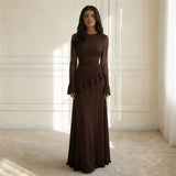 Women's Round-Neck Ruffle A-Line Maxi Dress