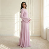 Women's Round-Neck Ruffle A-Line Maxi Dress