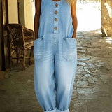 Wide Leg Denim Overall Jumpsuit