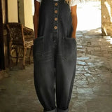 Wide Leg Denim Overall Jumpsuit