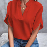 Women's V-Neck Short Sleeve Blouse