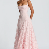 Strapless Lace Maxi Evening Dress