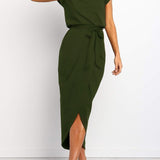 Women's Asymmetrical Side Tie Midi Dress