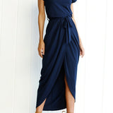Women's Asymmetrical Side Tie Midi Dress