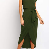 Women's Asymmetrical Side Tie Midi Dress