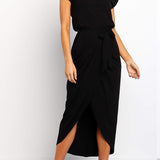 Women's Asymmetrical Side Tie Midi Dress