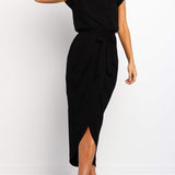 Women's Asymmetrical Side Tie Midi Dress