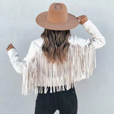 Women's Cropped Fringe Suede Jacket, Notch Collar