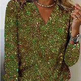 Women's Sequin V-Neck Long Sleeve Blouse